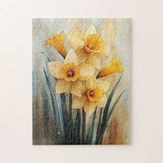 Gelbe Daffodien in Wasserfarbe Puzzle
