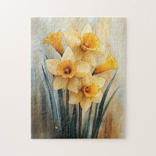 Gelbe Daffodien in Wasserfarbe Puzzle (Vertikal)