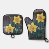 Gelbe Daffodien Ofenhandschuh & Topflappen-Set (Vorderseite)