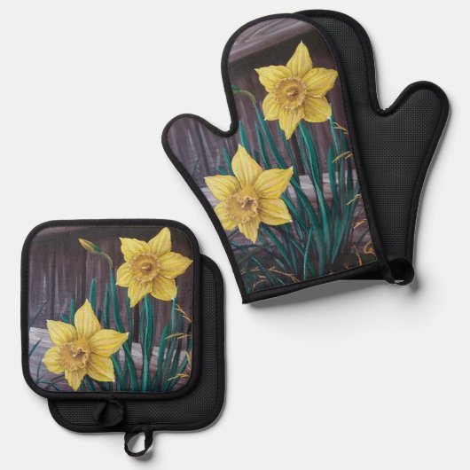 Gelbe Daffodien Ofenhandschuh & Topflappen-Set (Vorderseite/Rückseite)