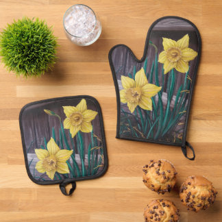 Gelbe Daffodien Ofenhandschuh & Topflappen-Set