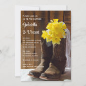 Gelbe Daffodien und Cowboy Boots Western Hochzeit Einladung (Vorderseite)