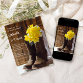 Gelbe Daffodien und Cowboy Boots Western Hochzeit Einladung