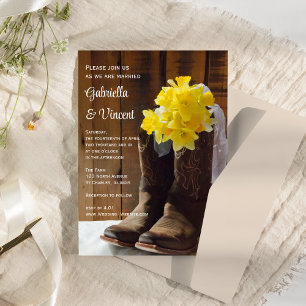 Gelbe Daffodien und Cowboy Boots Western Hochzeit Einladung