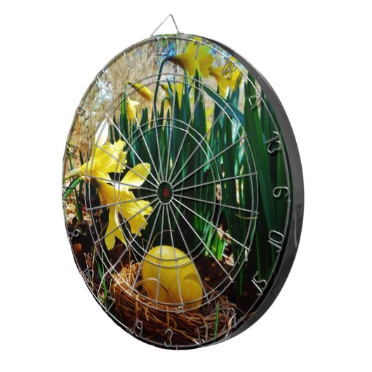 Gelbe Daffodien und ein Gelbes Osterei Dartscheibe (Vorderseite rechts)