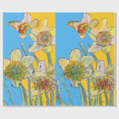Gelbe Daffodil Blauer Frühling Blüten Wasserfarbe Geschenkpapier (Flach)