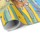 Gelbe Daffodil Blauer Frühling Blüten Wasserfarbe Geschenkpapier (Rolleneckpunkt)