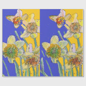 Gelbe Daffodil Blauer Frühling Blüten Wasserfarbe Geschenkpapier (Flach)