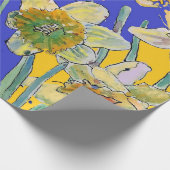 Gelbe Daffodil Blauer Frühling Blüten Wasserfarbe Geschenkpapier (Ecke)