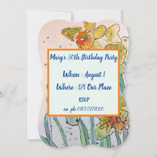 Gelbe Daffodil Floral 40. Geburtstag Einladung
