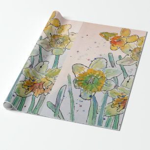 Gelbe Daffodil-Frühlingsblüten Wasserfarben Geschenkpapier