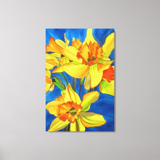 Gelbe Daffodil Narzisse Aquarellkunst Blume Leinwanddruck (Vorderseite)