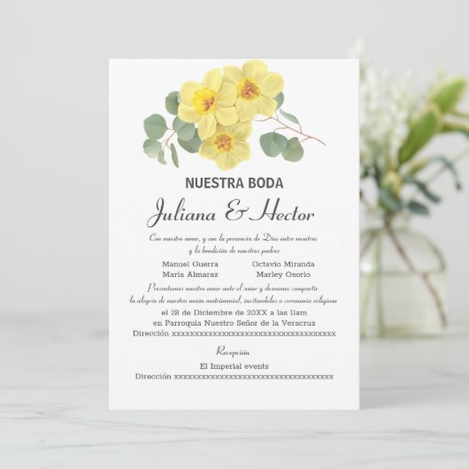 GELBE DAFFODIL WATERCOLOR WEDING INVITATION EINLADUNG (Stehend Vorderseite)