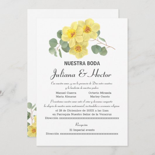 GELBE DAFFODIL WATERCOLOR WEDING INVITATION EINLADUNG (Vorne/Hinten)