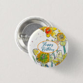 Gelbe Daffodin Affodin Blume Wasserfarbe Button (Vorne & Hinten)