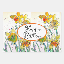Gelbe Daffodin Affodin Blume Wasserfarbe Geschenkpapier Set