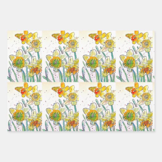 Gelbe Daffodin Affodin Blume Wasserfarbe Geschenkpapier Set (Vorderseite 3)