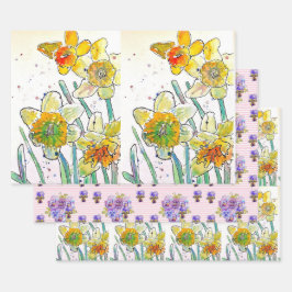 Gelbe Daffodin Affodin Blume Wasserfarbe Geschenkpapier Set