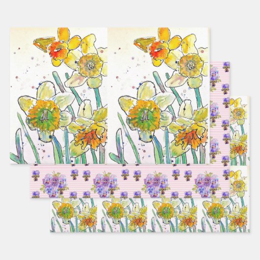 Gelbe Daffodin Affodin Blume Wasserfarbe Geschenkpapier Set (Set)