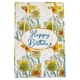 Gelbe Daffodin Affodin Blume Wasserfarbe Mittlere Geschenktüte