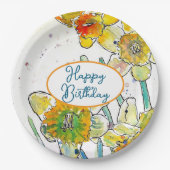 Gelbe Daffodin Affodin Blume Wasserfarbe Pappteller (Vorderseite)