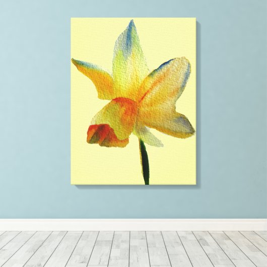 Gelbe Daffodin Aquarellfarben Blume Art Leinwanddruck (Insitu (Holzboden))