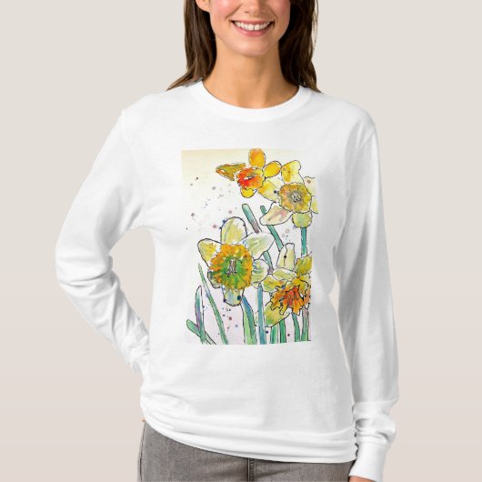 Gelbe Daffodische Aquarellkunst Frauen T Shirt (Vorderseite)