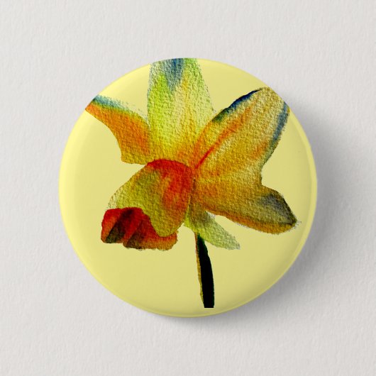 Gelbe Daffodische Aquarellkunst Frühlingskunst Blu Button (Vorderseite)