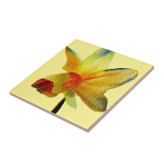 Gelbe Daffodische Aquarellkunst Frühlingskunst Blu Fliese (Seite)