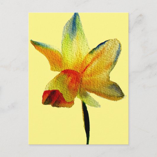 Gelbe Daffodische Aquarellkunst Frühlingskunst Blu Postkarte (Vorderseite)