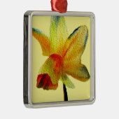 Gelbe Daffodische Aquarellkunst Frühlingskunst Blu Silbernes Ornament (Rechts)