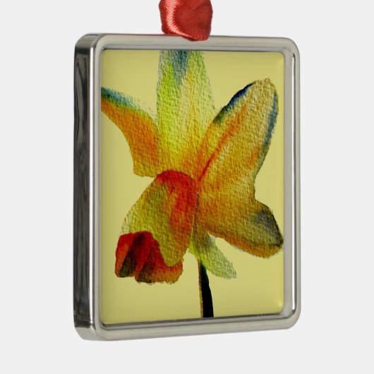 Gelbe Daffodische Aquarellkunst Frühlingskunst Blu Silbernes Ornament (Rechts)