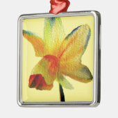 Gelbe Daffodische Aquarellkunst Frühlingskunst Blu Silbernes Ornament (Links)