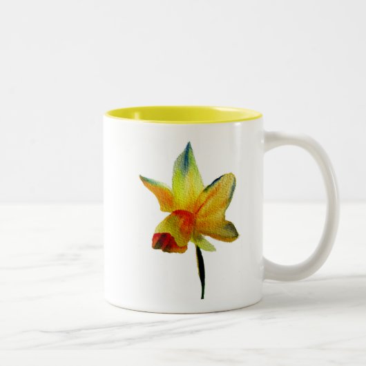 Gelbe Daffodische Aquarellkunst Frühlingskunst Blu Zweifarbige Tasse (Rechts)