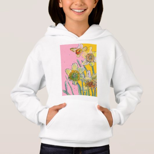 Gelbe Daffodische Aquarellkunst Giro del Malcanton Hoodie (Vorderseite)