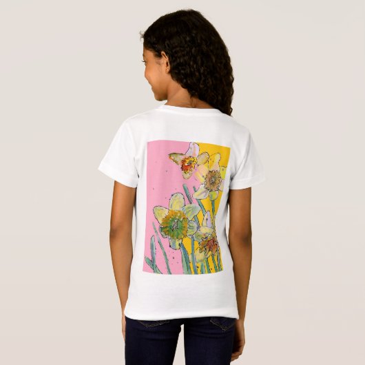 Gelbe Daffodische Aquarellkunst Giro del Malcanton T-Shirt (Schwarz voll)