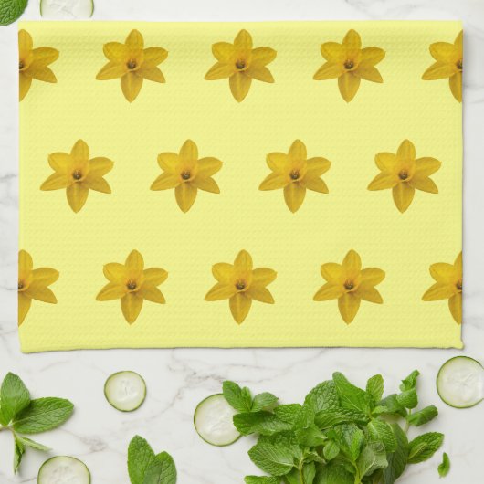 Gelbe Daffodische Blume Nahtloses Muster Geschirrtuch (Gefaltet)