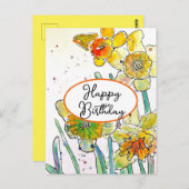 Gelbe Daffodische Blume Wasserfarbe Geburtstag Postkarte (Vorne/Hinten)