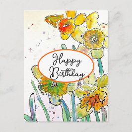 Gelbe Daffodische Blume Wasserfarbe Geburtstag Postkarte