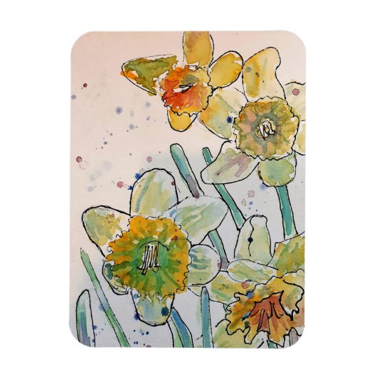 Gelbe Daffodische Blume Wasserfarben Magnet (Vertikal)