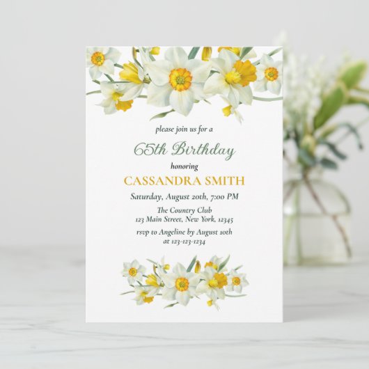 Gelbe Daffodische Frühling Rustikale Blumengeburt Einladung (Stehend Vorderseite)