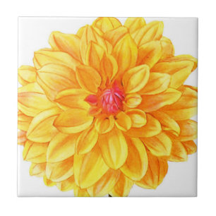 Gelbe Dahlie Aquarell Fliese