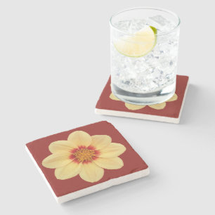 Gelbe Dahlie auf Ziegelrotem Floral Steinuntersetzer