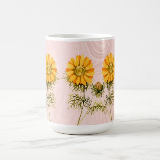 Gelbe Daisy-Blume auf Imitaten Rosa Marmor Kaffeetasse (Mittel)