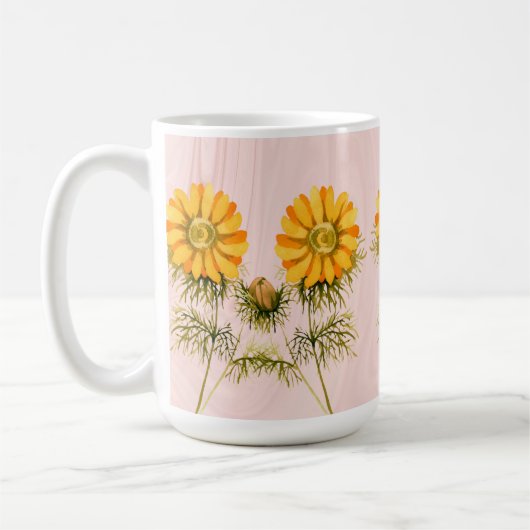 Gelbe Daisy-Blume auf Imitaten Rosa Marmor Kaffeetasse (Links)