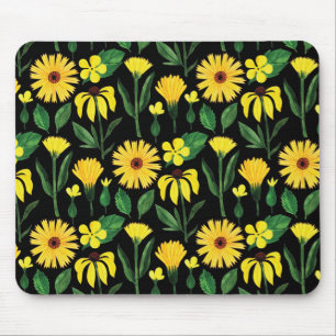 Gelbe Daisy-Kollektion auf schwarz Mousepad