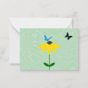 Gelbe Daisy mit blauen Schmetterlingen Mitteilungs Mitteilungskarte