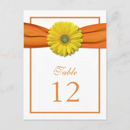 Gelbe Daisy Orange Ribbon-Tischnummer Postkarte (Vorderseite)