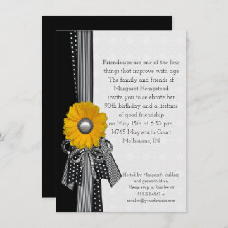 Gelbe Daisy Polka Dots Streifen Besonderes Geburts Einladung