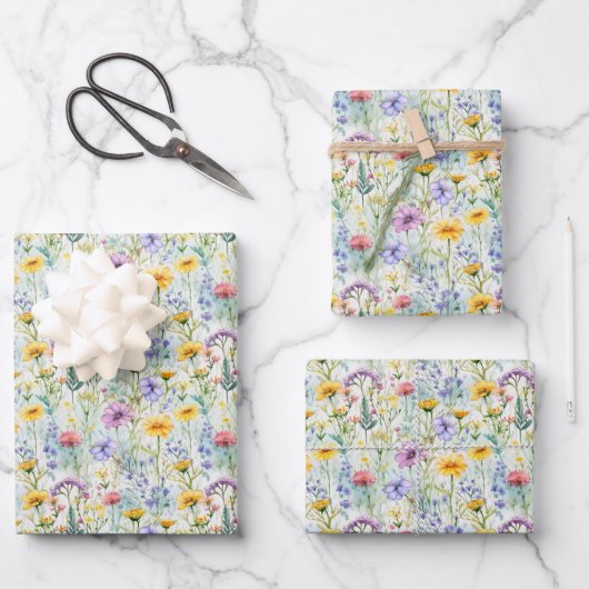 Gelbe Daisy-Wildblume Blumenmuster Geschenkpapier Set (Vorderseite)